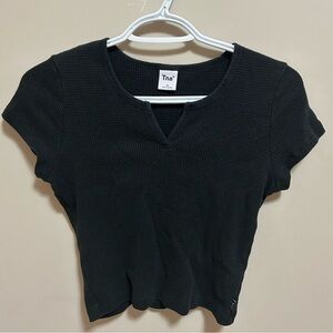SOLD TNA black cropped waffle shirt